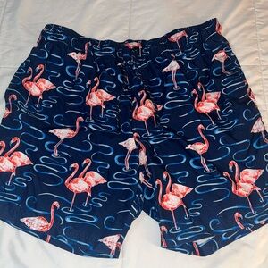 Flamingo Patterned Navy Men's swim Shorts